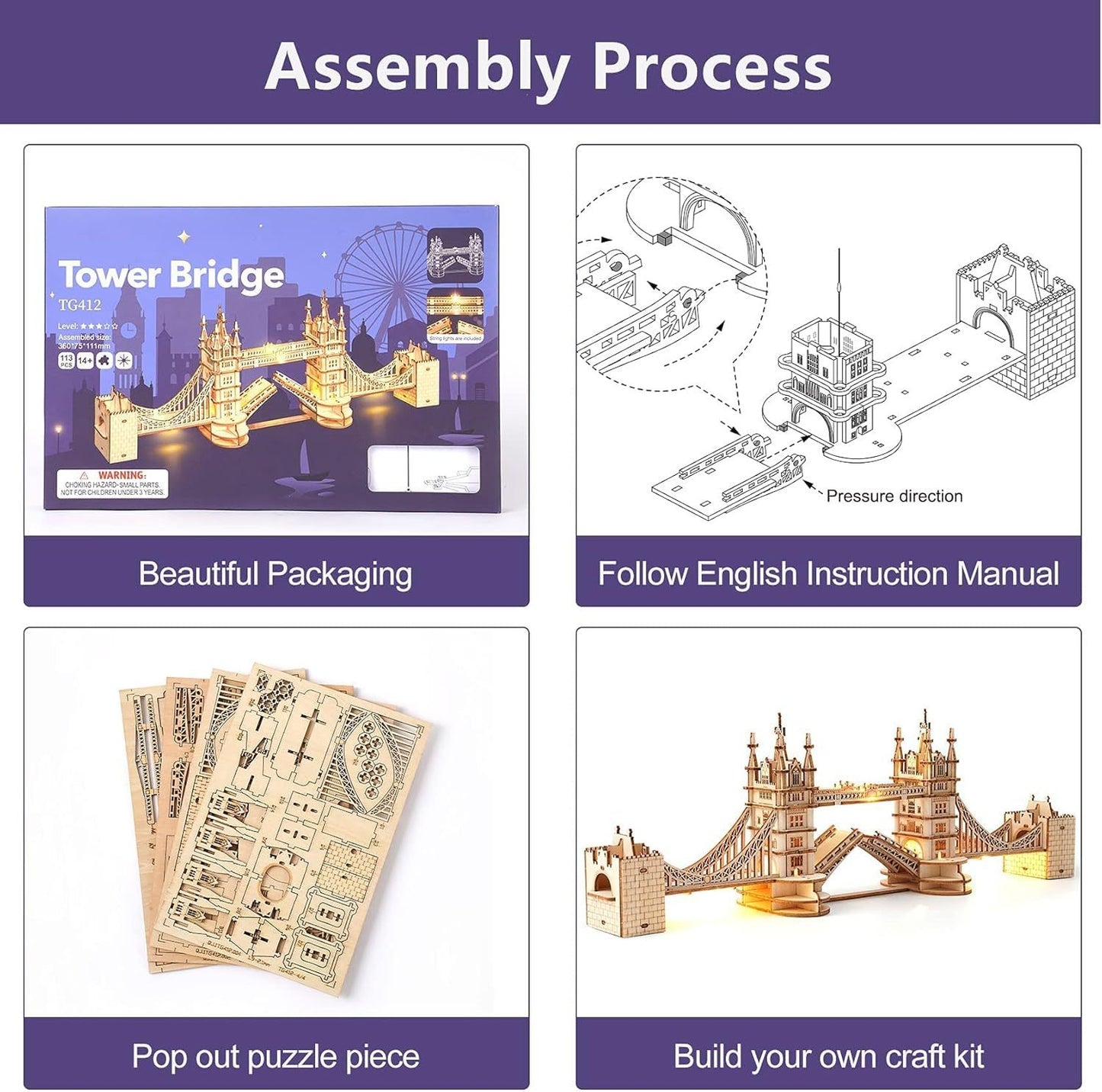 ROBOTIME 3D Wooden Puzzle London Tower Bridge Model Kit