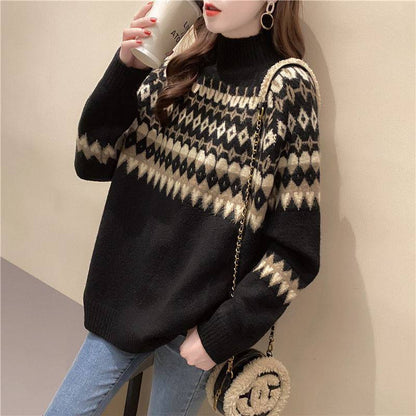 Korean Style Half Turtleneck Fashion Loose Outer Wear Bottoming Sweater Sweaters Women's Clothing