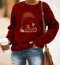 Bicycle Printing Long Sleeve Crew Neck Sweater Women