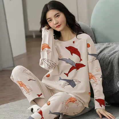 Womens Pajamas Set Cartoon Print Lounge Sets