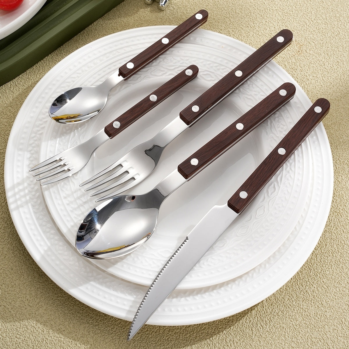 304 Stainless Steel Knife, Fork And Spoon French Rivet Tableware Clip Handle Hotel Western Dinner Set