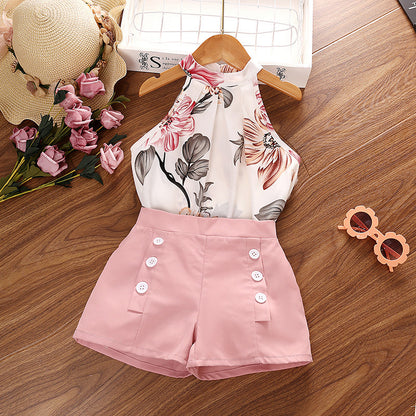 Children's Summer Clothing Printed Halter Top Shorts