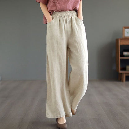 Thin High Waist Loose Artistic Retro Cotton And Linen Straight-leg Pants