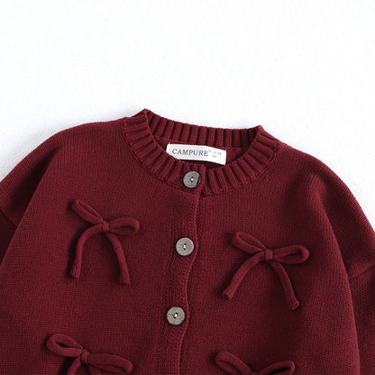 Kids' Sweater Korean Style Long Sleeve Red Coat Knitted Cardigan Top