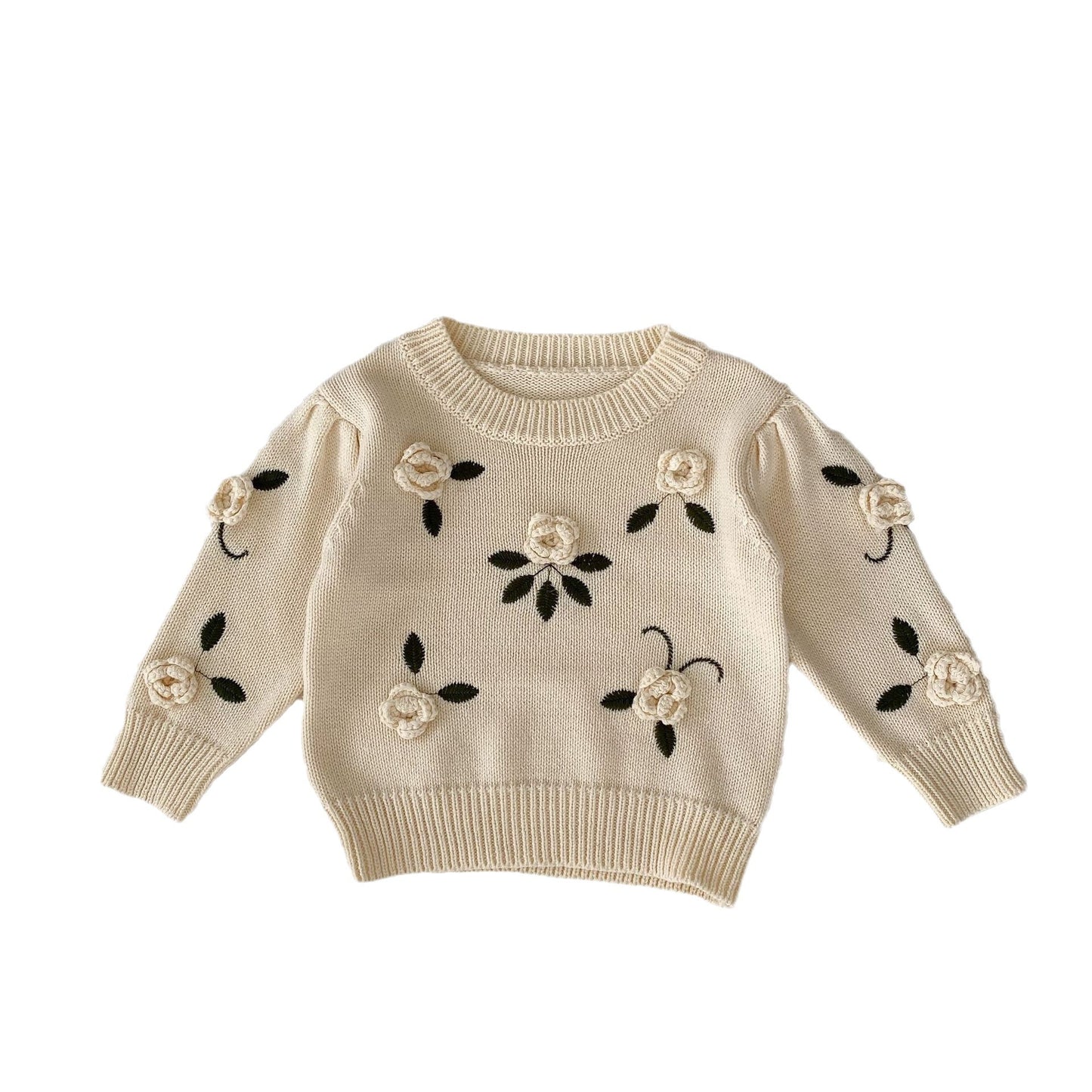 Baby Handmade Flower Embroidery Pullover Sweater Top