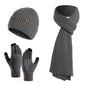 Winter Solid Color Scarf Hat Gloves Knitted Three-piece Suit