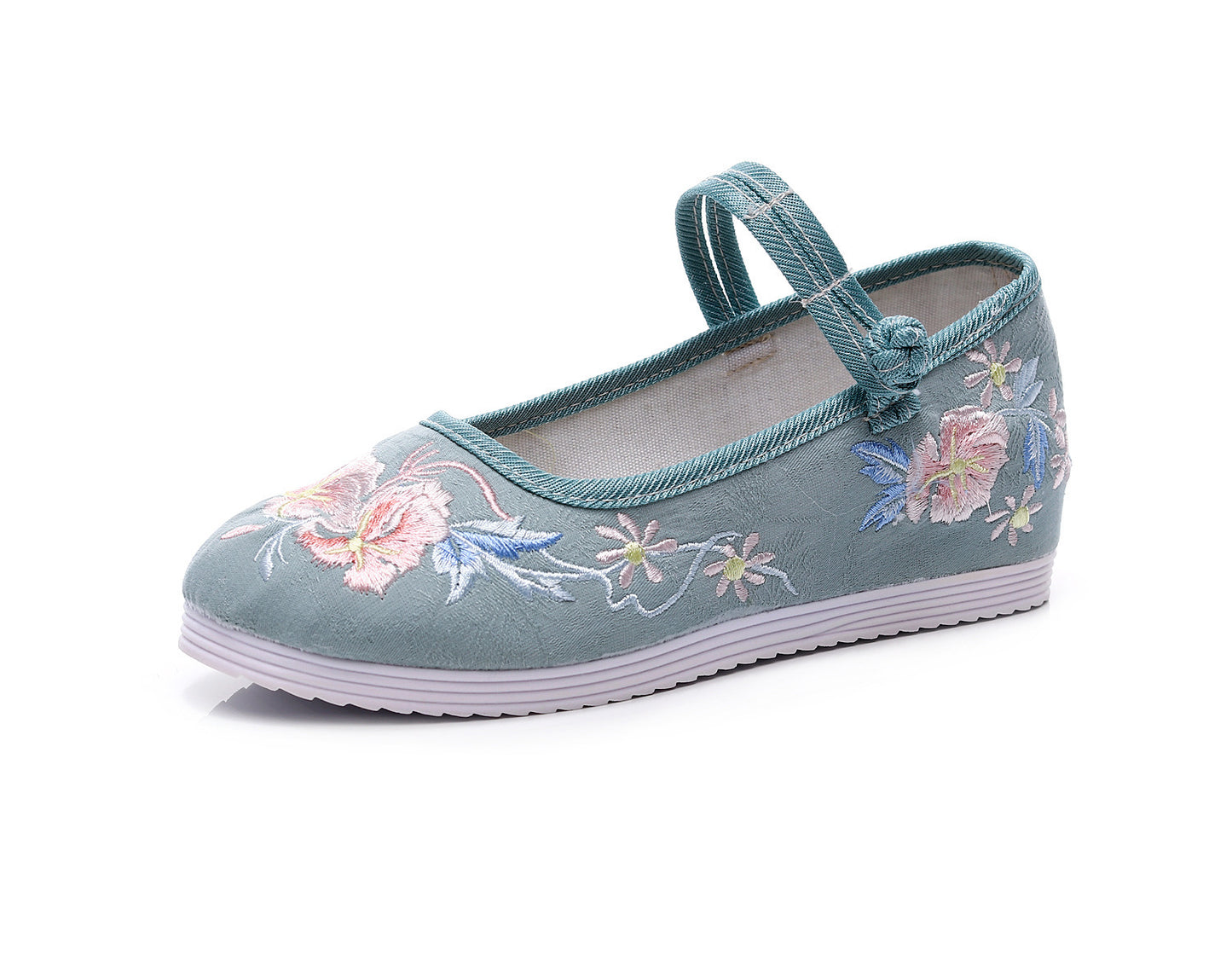 Chinese Style Round Head Embroidered Female Flat Cloth Shoes