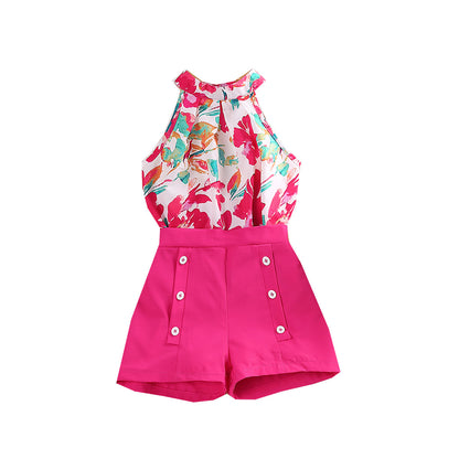 Children's Summer Clothing Printed Halter Top Shorts