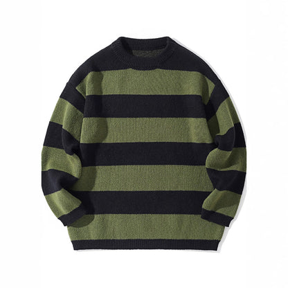 Mens Striped Round Neck Pullover Sweater