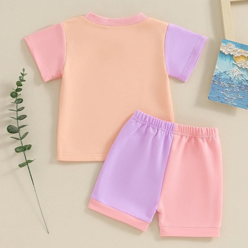 Cute Color Matching Short-sleeved T-shirt And Shorts Two-piece Set