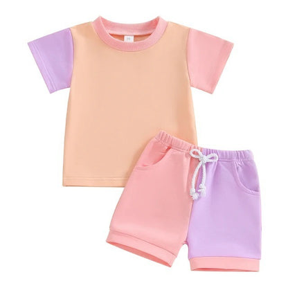 Cute Color Matching Short-sleeved T-shirt And Shorts Two-piece Set