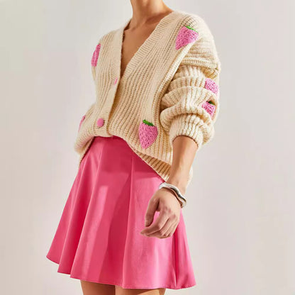 Sweet V-neck Beige Decorative Cardigan Sweater