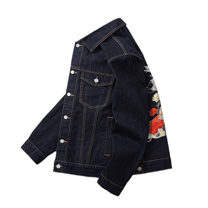 Mens Embroidered Koi Vintage Coat