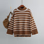 Womens Loose Casual Striped Turtleneck Sweater