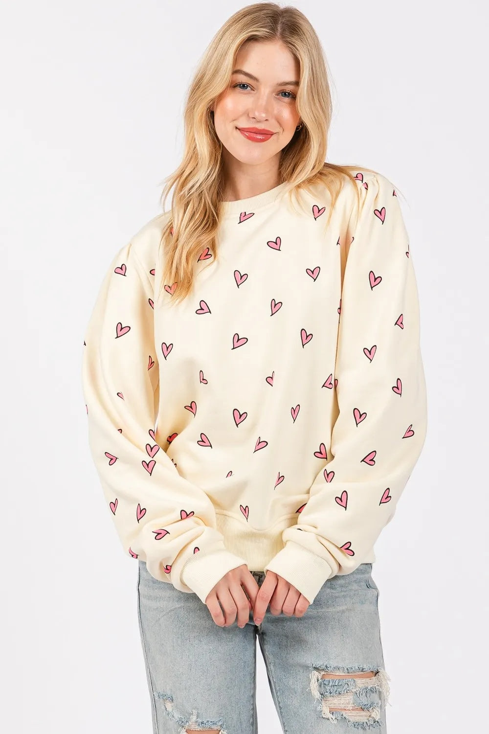 Womens SAGE FIG Heart Printed Sweatshirt