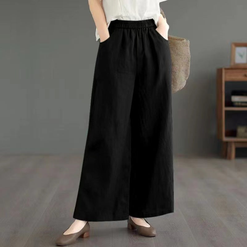 Thin High Waist Loose Artistic Retro Cotton And Linen Straight-leg Pants