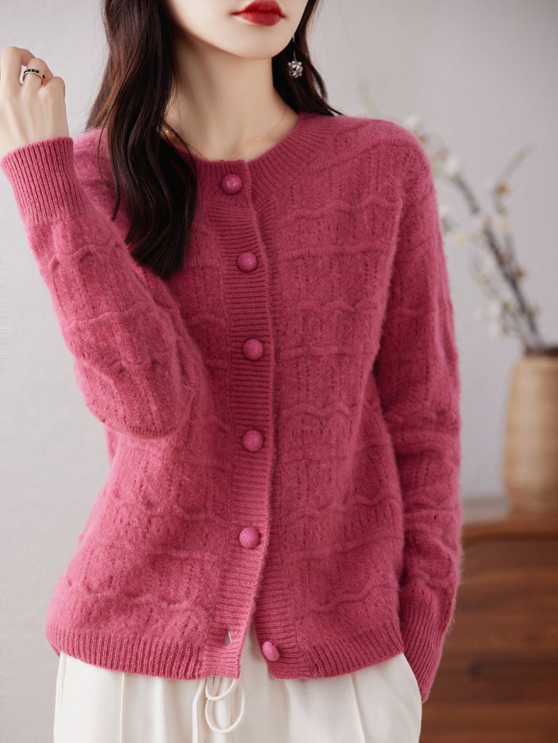 Womens Crew neck Cardigan Sweater