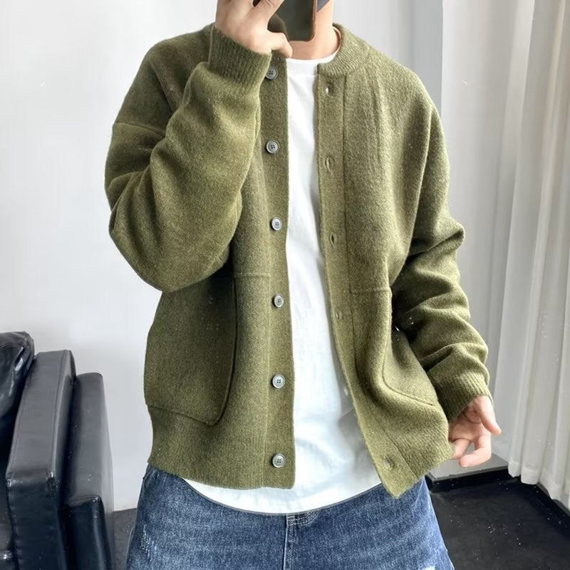 Men's Round Neck Simple Loose Thick Sweater Jacket