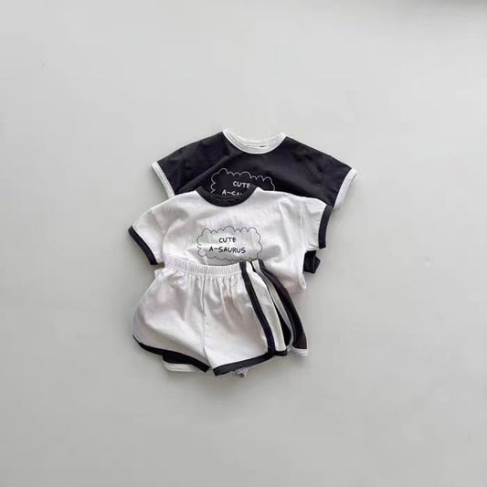 English Letters Men's And Women's Baby Clothes Short-sleeved Shorts Round Neck