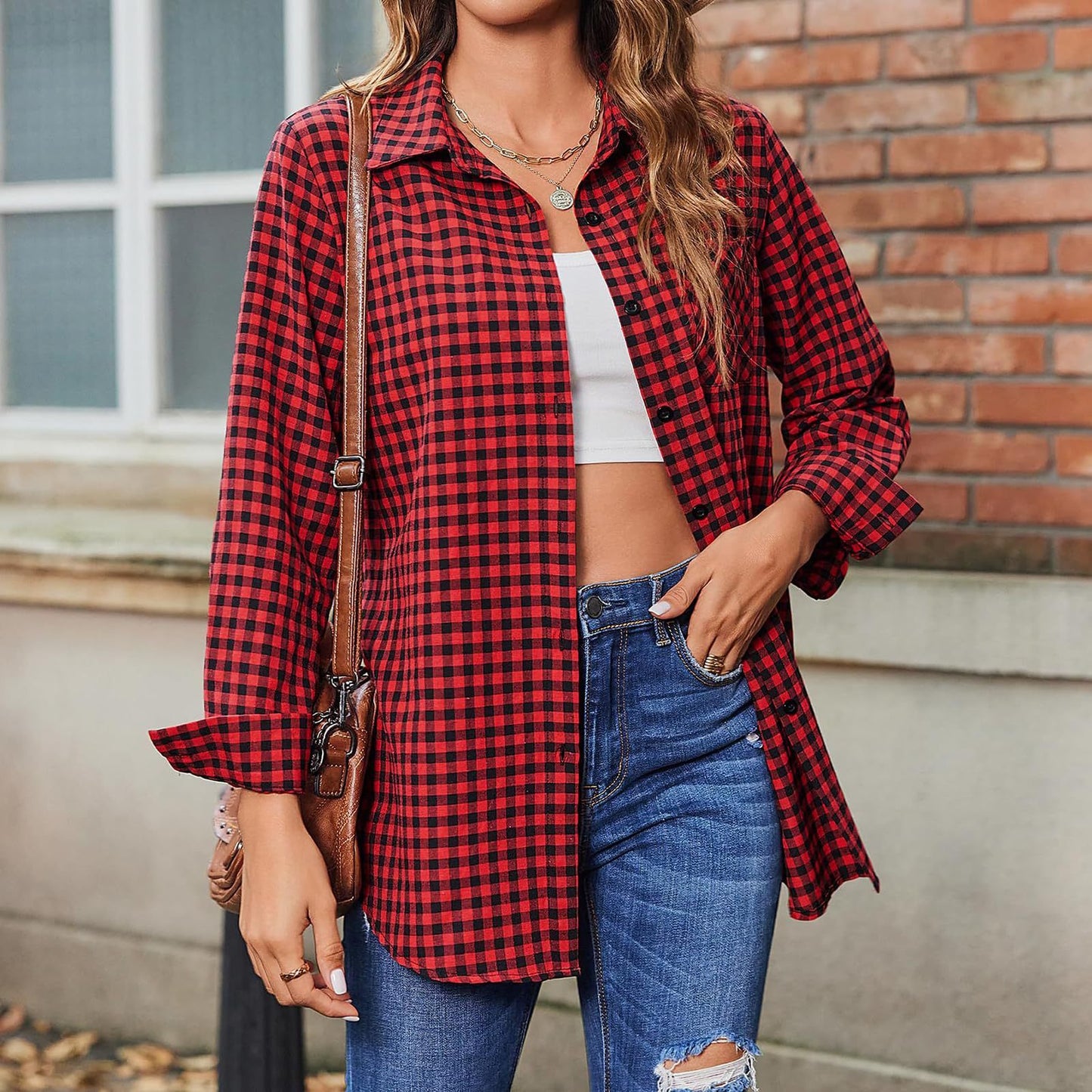 Loose Women's Long-sleeve Plaid Shirt