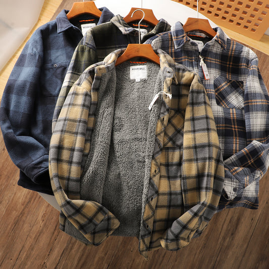 Mens Fleece-lined Warm Composite Lambswool Plaid Shirt