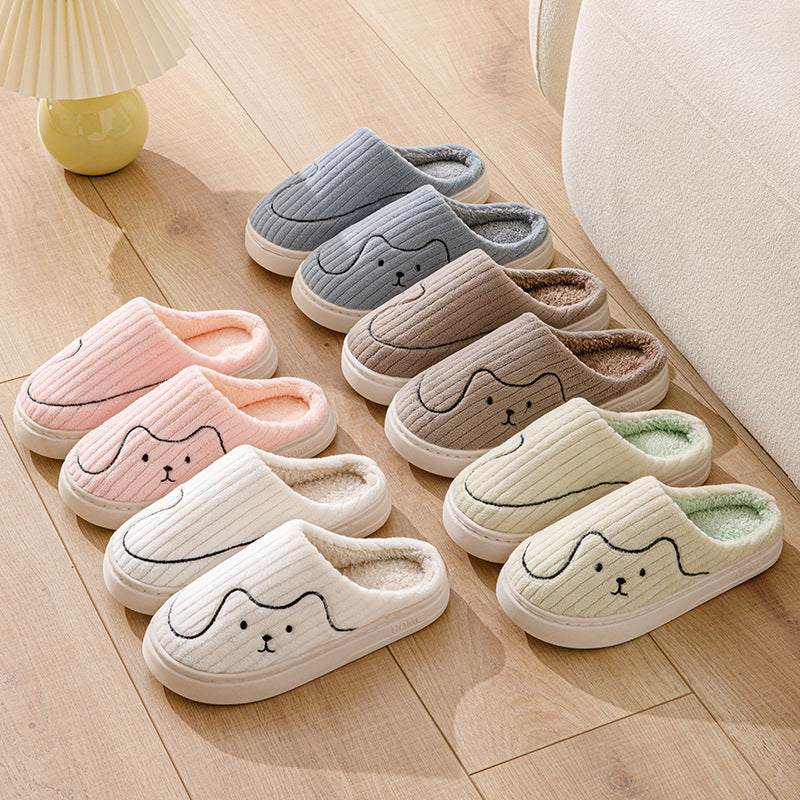 Striped Cat Slippers Indoor Winter Warm Plush House Shoes