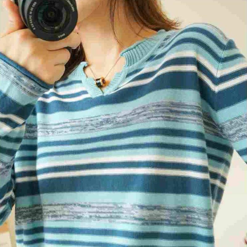 Striped V-neck Knitted Top Thin Plus Size Inner Bottoming Shirt