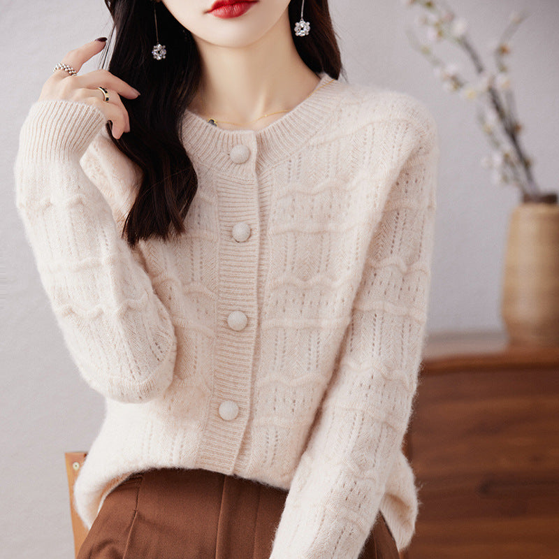 Womens Crew neck Cardigan Sweater