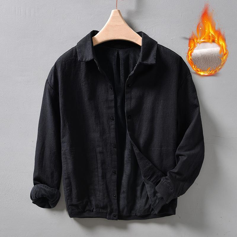 Mens Retro Casual Ramie Fleece Jacket