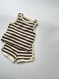 Korean Style Ins Striped Round Neck Vest Shorts Waffle Striped Suit Men And Women