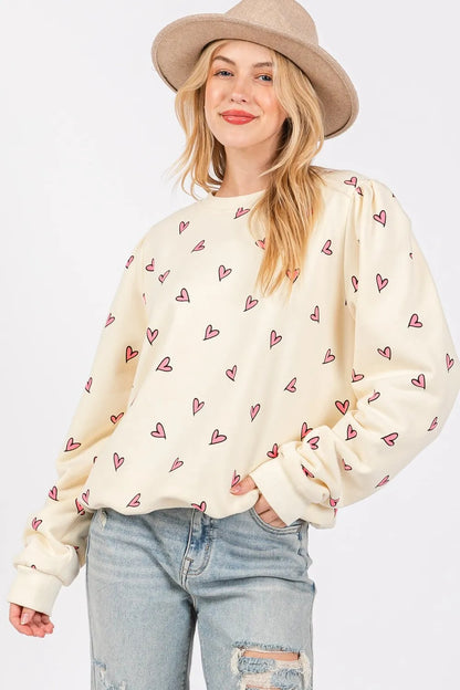 Womens SAGE FIG Heart Printed Sweatshirt