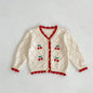 Children Cherry Embroidery Red-edged Knitted Coat