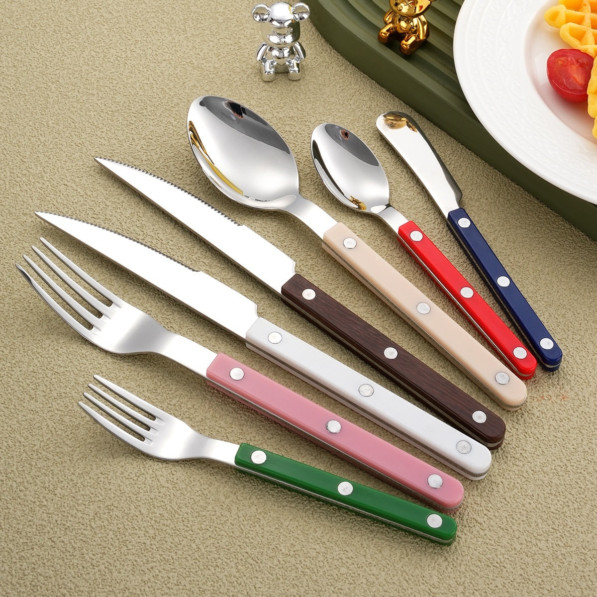 304 Stainless Steel Knife, Fork And Spoon French Rivet Tableware Clip Handle Hotel Western Dinner Set