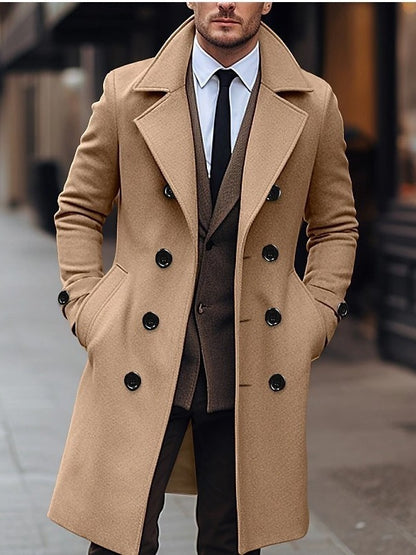 Men Woolen Coat Double Breasted Long