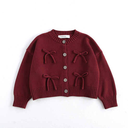 Kids' Sweater Korean Style Long Sleeve Red Coat Knitted Cardigan Top