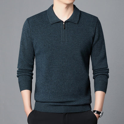 Men's Lapel Pullover Long Sleeve Knitted Sweater-100% Wool