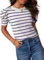 Women's Short Puff Sleeve Knitted Top Striped T-shirt