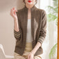 Stand Collar Zipper Wool Cardigan Coat For Women