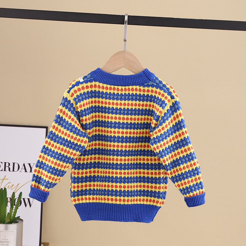 Rainbow Stripes Baby Round Neck Pullover Sweater