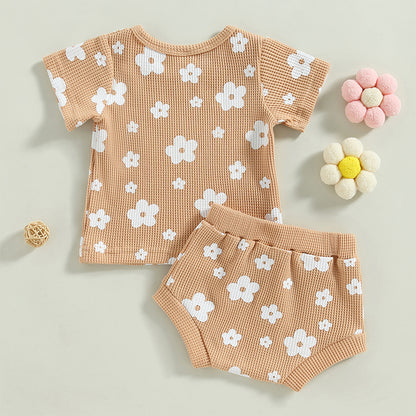 Children's Waffle Printed Two-piece Suit