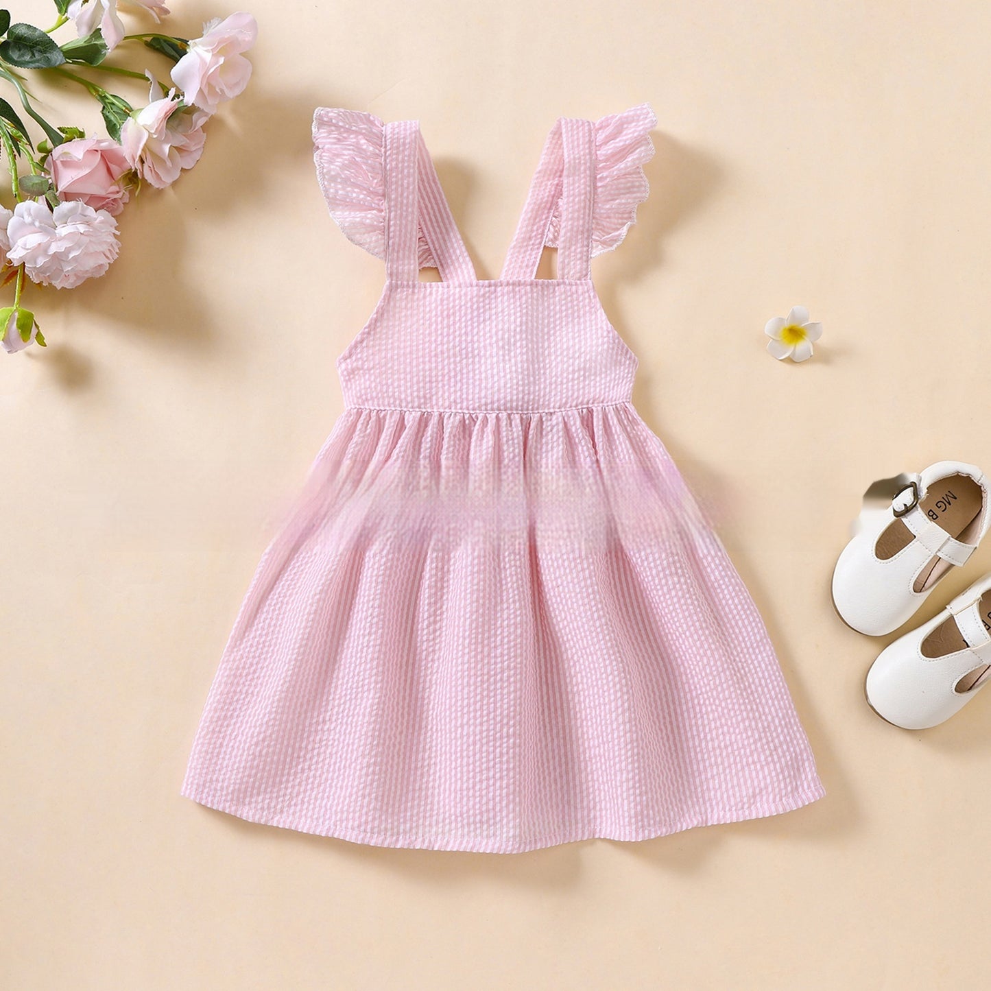 Sleeveless Puffy Spring And Summer Baby Girl Ruffled Dress