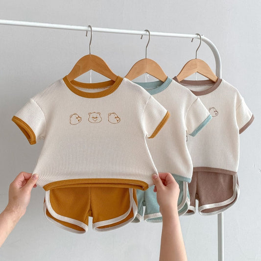 Baby Suit Summer Waffle Bear Two-piece Set