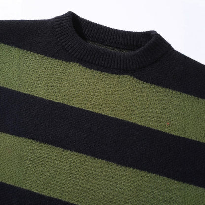 Mens Striped Round Neck Pullover Sweater