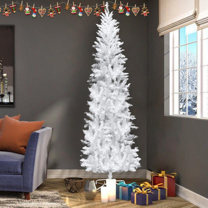 White 6.5ft, 250 Lights, Warm Color 8 Mode, 719 Branches, Pointed Pencil Shape, PVC Material Christmas Tree