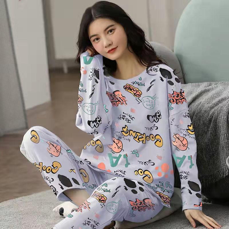 Womens Pajamas Set Cartoon Print Lounge Sets