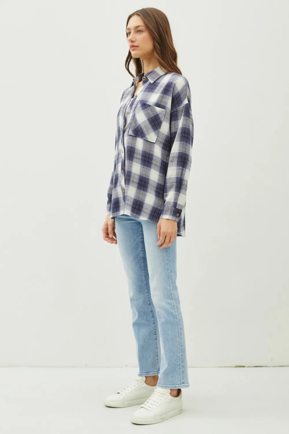 Womens Plaid Flannel Button Down Shirt