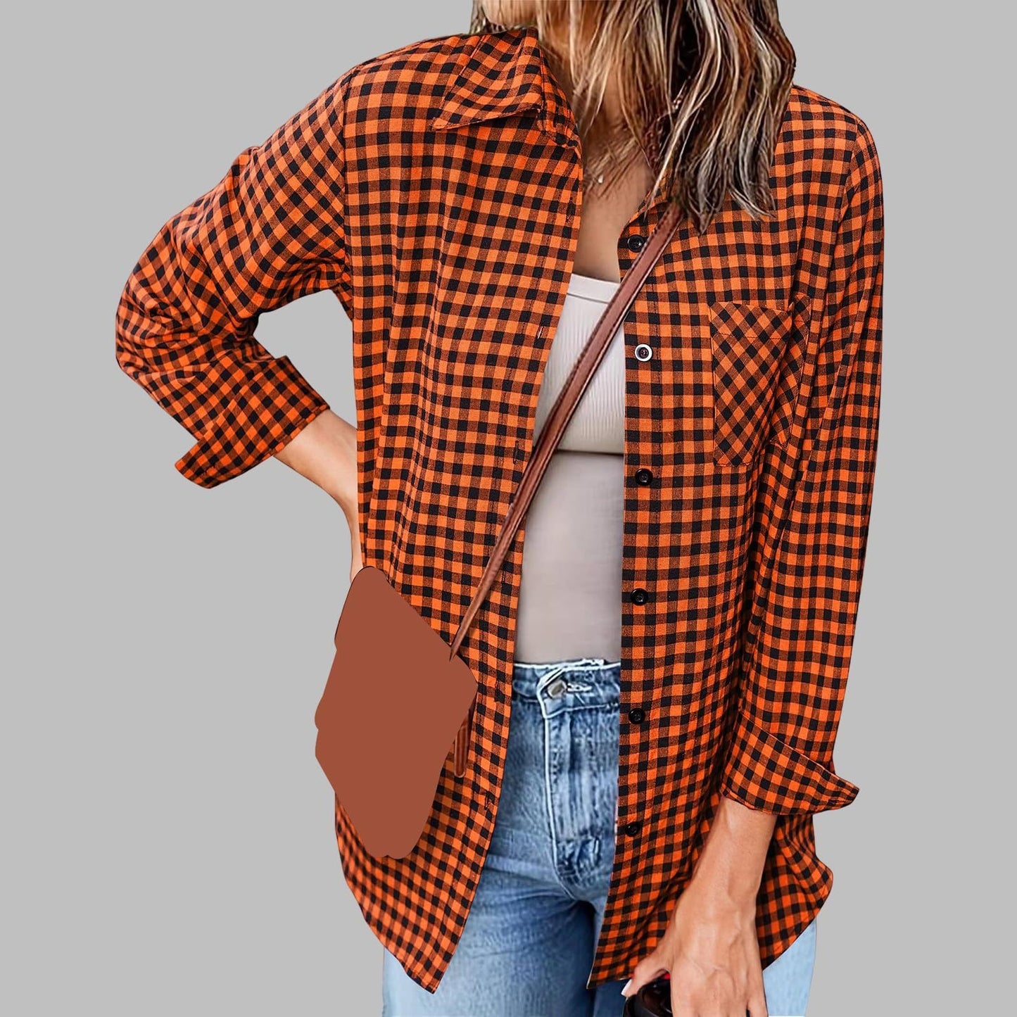 Loose Women's Long-sleeve Plaid Shirt