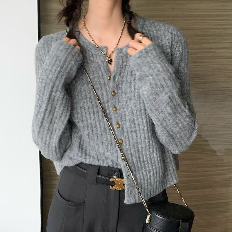 Soft Round Neck Gentle Simple Slim Fit Sweater Thin Coat