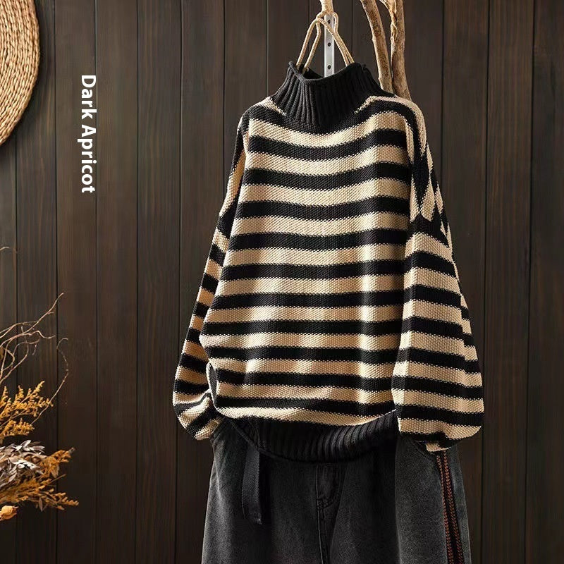 Striped Contrast Color Mock Neck Sweater