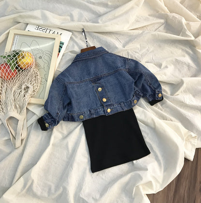 Girls Set Denim Jacket Coat Plus Dress